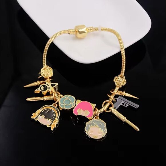 14K Gold Plated SPY X FAMILY Themed Loaded Charm Bracelet Unisex Anime Manga - Picture 4 of 9